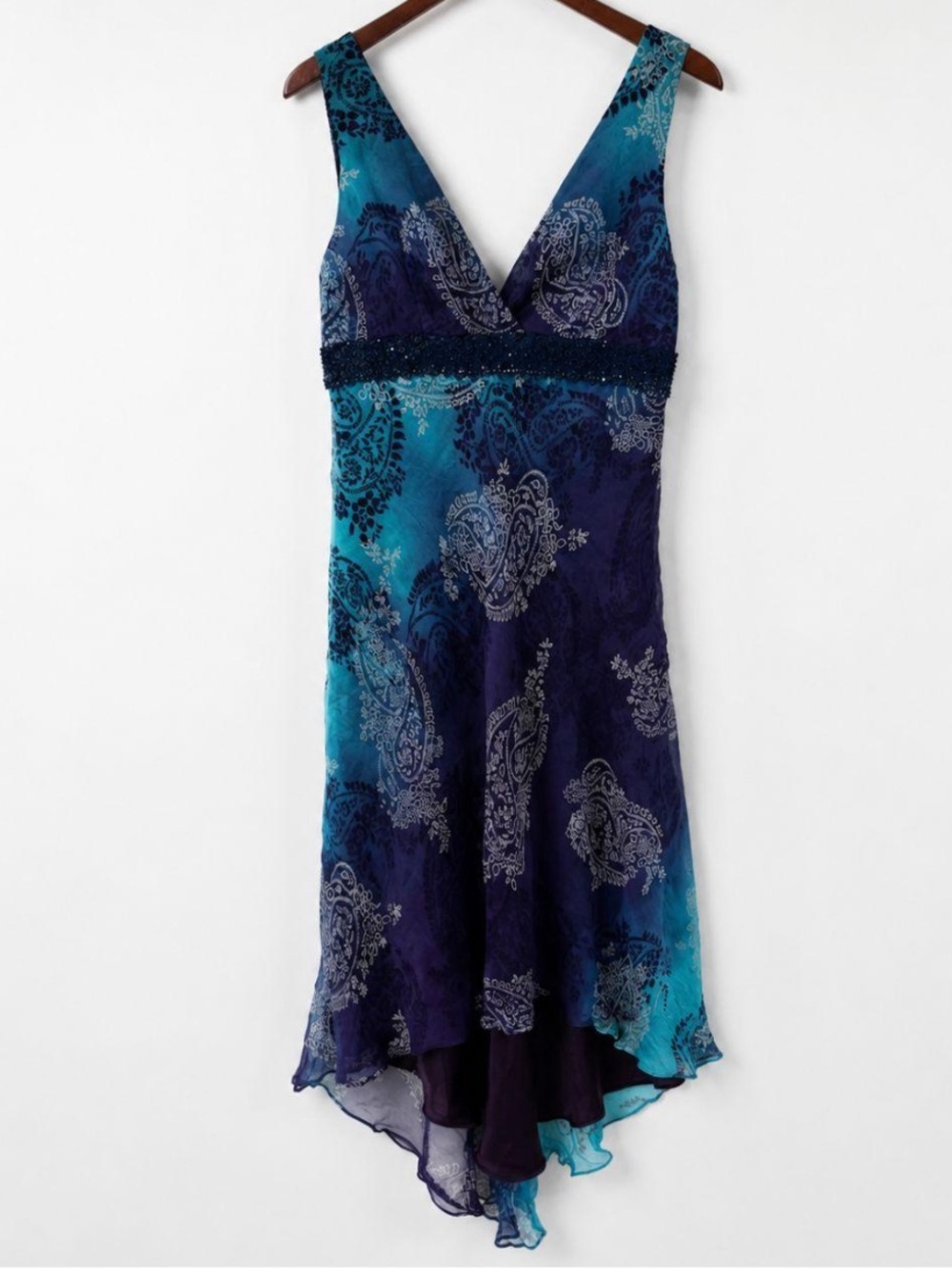 Y2K Vintage Silk Paisley High Low Dress Maxi Long Gown Laundry Shelli Segal
